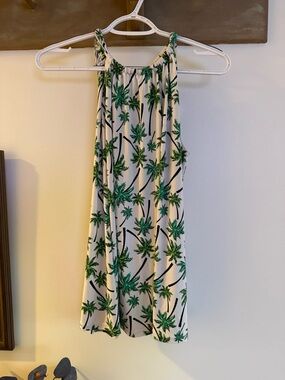 Cynthia Rowley White top with Green Palm Print